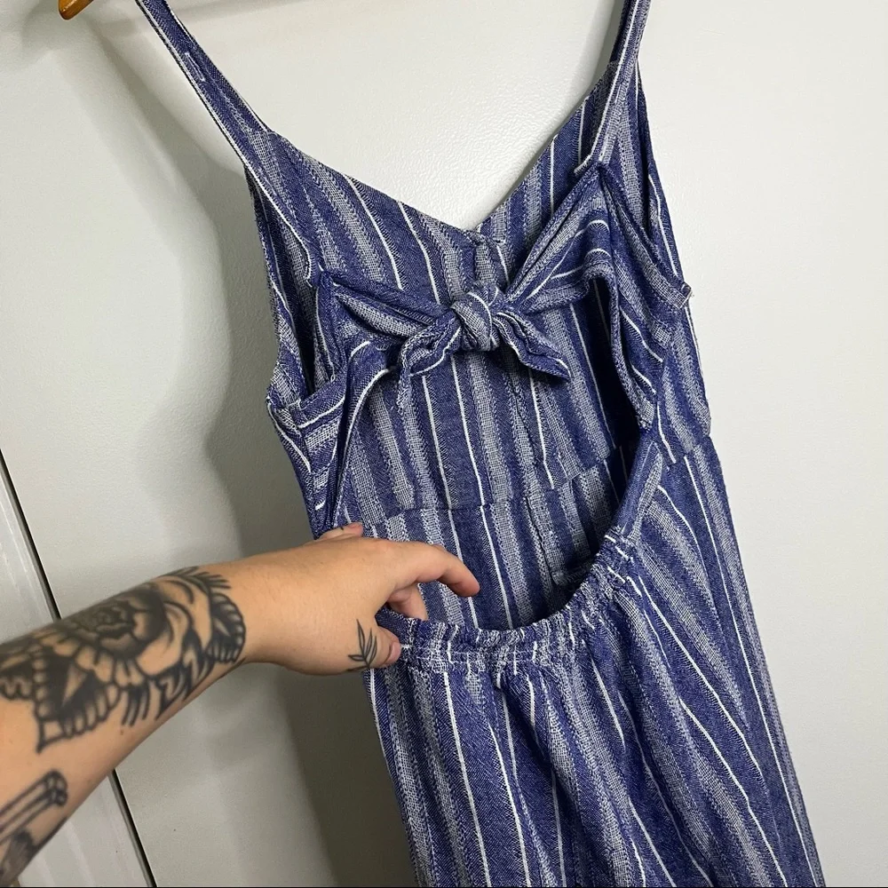 Blue Boho Striped Linen Jumpsuit - Picture 9 of 13